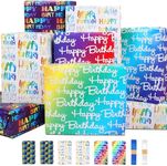 Wrapping Paper Birthday with Gradient Multi Color Happy Birthday Text Design,Birthday Wrapping Paper,6 Gift Wrapping Paper Sheet+Tags+Ribbon,Birthday Gift Wrap Birthday Paper for Boy Men Girl Women