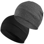 PAROPKAR 100% Cotton Lycra Skull Caps Lightweight Beanie Sleep Hats Breathable Helmet Liner Cap Cycling Hat Cap for Men and Women (Black Dark Grey)