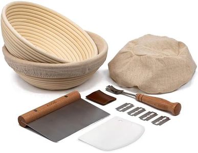 Proofing Set, by Kook, Sourdough Bread, 2 Rattan Banneton Baskets, 2 Basket Covers, Metal Scraper, Plastic Scraper, Scoring Lame, 5 Blades and Case, Round Shape