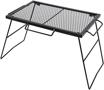 CAMPMAX Folding Campfire Grill Grate, Portable Heavy Duty Steel Over Fire Camp Grill for Outdoor Camping Cooking Fire Pit, Black with 2 Heights