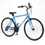 Goplus Hybrid Bike, 18-Speed 700C Urban Commuter Bicycle, Shimano Drivetrain, Lightweight Aluminum Frame, Dual Caliper Brakes, Phone Holder, 85% Pre-Assembled City Bicycle for Men Women Adult (Blue)