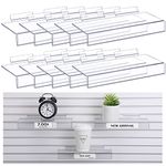 Fumete 10 Pack Clear Acrylic Slatwall Shelves Slatwall Accessories 4 x 10 Inch Slatwall Shelves Hanging for Living Room Bedroom Office Gaming Room Retail Display or Home Use with Sign Holder