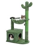 PEQULTI Cactus Cat Tree Cat Condo with Big Metal Frame Hammock, Cat Scratching Post for Indoor Cats with Cat Condo Natual Sisal Rope and Cat Toy Dangling Sisal Ball, Grey