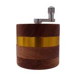 Headchef Woodsman 4 Piece Hand Cranked Clear Top Herb Grinder 62mm - Wooden Outer, Aluminium Internal Spice Grinder with Pollen Scraper and Cleaning Brush, Foldable Handle (Gold)