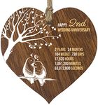 2nd Wedding Anniversary Wooden Heart Plaque, Dark Wood Sign Keepsake, Celebrate Cotton Anniversary Wife Husband Boyfriend Girlfriend, Plaque with Quotes Gifts from the Kids