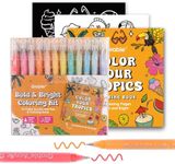 Grabie Coloring Kit, Acrylic Gel Pens Set with Coloring Book, 1.0mm Medium Tip Opaque Gel Pens for Adult Coloring Books, Drawing, Journaling, Planner, Art Supplies Gift Set of 12 Summer Colors