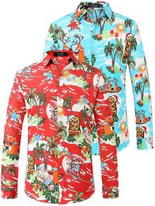 SSLR Mens Christmas Shirts Santa Claus Party Button Down Long Sleeve Shirts for Men (Large, Blue Green and Red)