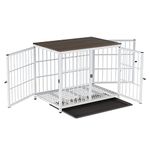 Heavy Duty Dog Crate Furniture: 42inch Wooden Side Table Metal Cage with Three Doors and Removable Tray - XLarge Indoor Pet Sturdy House with Wire Mesh Bottom Modern Dog Cabinet for Medium Large Dogs