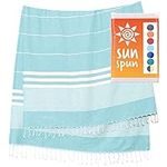 SUNSPUN LINENS Turkish Beach Towel, 39x71in Extra Large Quick Dry Towel Cotton Oversized Turkish Towel and Blanket for Adults Travel Turkish Bath Towels (Aqua)