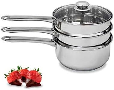 Double Boiler & Steam Pots for Chocolate and Fondue Melting Pot, Candle Making, Stainless Steel Steamer with Tempered Glass Lid for Clear View while Cooking, Dishwasher (3 Qts & 4 Pieces)