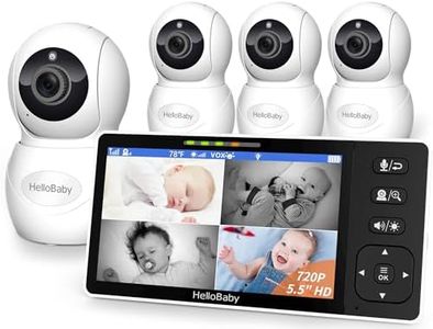 HelloBaby Baby Monitor with 4 Cameras, 5.5" 720P HD Screen, No WiFi Audio Split Screen Display, 1080P Cameras, Remote Pan-Tilt-Zoom, 2-Way Talk, Night Vision, 4000mAh Battery, Wide View, Clock & Timer