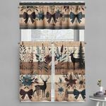 Ambesonne Cottagecore Valance & Tier Curtain 3 pcs Set, Woods Modern Floral Garden Leaves and Deers Earthy Tones with Bows, Window Treatments for Kitchen Room Decor, 55" x 24", Caramel Beige Dark Teal