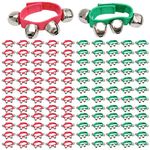 100 Pcs Christmas Wrist Band Jingle Bells Percussion Wrist Shaking Bells Musical Rhythm Instrument Ankle Bells for Christmas Party Decoration Favors (Red, Green)
