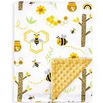 HOMRITAR Baby Blanket for Girls Soft Plush Minky Blanket with Double Layer Dotted Backing for Infant Picnic Traveling with Cute Animals Multicolor Printed 30 x 40 Inch (Yellow Bees)