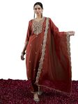 INDO ERA Women's Viscose Embroidered Straight Kurta & Pant With Dupatta Set (KH1RT9579_Medium)