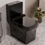 B Backline One Piece Ceramic Western Toilet | Commode for Toilet | Water Closet | Commode With Soft Close Toilet Seat (Black Glossy (S Trap Outlet From Floor))