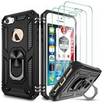 iPhone SE Case(1st gen - 2016), iPhone 5S Case with [3X Tempered Glass Screen Protector]， Shockproof Defender Armor Protective Dual Layer Hybrid TPU Plastic Case for Apple iPhone SE/5/5S (4") - Black