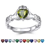 Bestyle 925 Sterling Silver Infinite Birthstone Rings August Peridot Crystal Celtic Claddagh Band Rings, Dainty Love Statement Rings Adjustable, Minimalist Ring Gift on Birthday