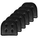 Sweet Home Collection Chair Cushion Memory Foam Pads Tufted Slip Non Skid Rubber Back U-Shaped 17" x 16" Seat Cover, 6 Pack, Faux Leather Black