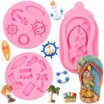 Summer Beach Theme Silicone Molds, Beach Sandal Chocolate Mold, Mermaid Coconut Tree Anchor Candy Baking Molds for Cake Decoration Cupcake Topper Fondant Sugarcraft Gum Paste Clay Resin(LC99)