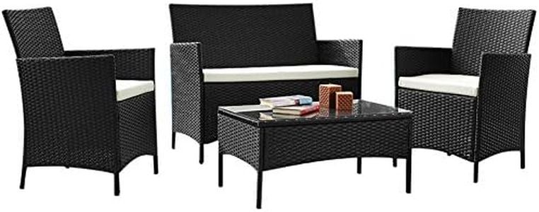 BAKAJI Set Salotto Completo di Divano 2 Poltrone e Tavolino in Vetro e Poly Rattan Struttura in Acciaio con Cuscini Sfoderabili Arredo Giardino Terrazzo (Nero)