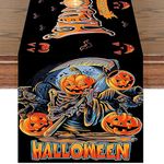 HASTHIP® Halloween Decorations Table Runner for 4-6 Seater Dining Table Evil Pumpkin Print Halloween Table Runner Indoor Washable Halloween Seasonal Fall Decorations (13 Inch X 72 Inch)