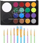 UCANBE Face Paint Kit + 10pcs Paint Brush Water Activated Body Paint SFX Makeup Palette for Cosplay Halloween Black White Face Painting Kits for Adults Matte Neon Special Effects Makeup Kit