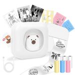 Mini Sticker Printer, Inkless Phone Printer, Portable Pocket Sticker Maker Machine, Wireless Thermal Print Pod With 2pcs Sticky Paper + 4pcs Paper For Iphone, Photo, School Notes, Label (White)