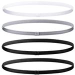 Seeotwo 4 Pieces Thick And Slim Non-Slip Elastic Sports Headbands - Athletic Skinny Hair Headband For Women, Men, Boys, Girls - Silicone Grip Hairband Mini Stylish Sweat Band (Black, Grey, White)