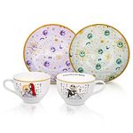 Disney The Nightmare Before Christmas Jack & Sally Teacups and Saucers With Gold Trim, Set of 2 | Bone China Tea Party Gift Set For Coffee, Espresso, Mocha | Tim Burton Halloween Gifts and Collectible