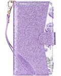 ULAK iPhone 7 Case Wallet, iPhone 8 Wallet Case,[ Bling Glitter PU Leather Series ] Flip Multi Credit ID Card Holders Pockets Folio Magnetic Closure Cover, Women Girls Purple