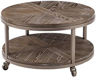 SEI Furniture Konya Urban Industrial Round, Coffee Table, White-limed Burnt Oak/Distressed Gray