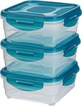 Amazon Basics Air-Locked Leak-Proof, Stackable & Airtight Fridge/Freezer Containers with Lids, BPA-Free Plastic, Microwave and Dishwasher Safe 3-Piece Food-Storage Set, 3 x 0.8 Liter, Clear