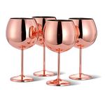 Oak & Steel Elegant Unbreakable Stainless Steel Wine Glass - Fancy Copper/Rose Gold Wine Glasses - Gin and Tonic Balloon Glasses 24 oz, Metal Wine Glass for Travel, Pool, Outdoor & Picnics (Set of 4)