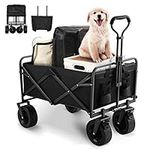 Aunoutism Camping Trolley Collapsible Garden Wagon with Brake Big Wheels Beach Cart Max Capacity 100kg Folding Cart Trolley for Festival Shopping Camping Picnic Black