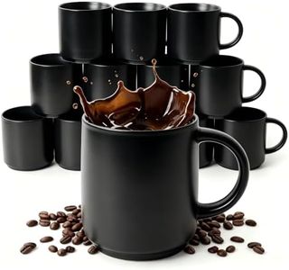 Ceramic Coffee Mugs Set of 12, 16oz Large Coffee Cups with Wide Handles for Home Office Party, Matte Black