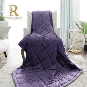 Royal Therapy Weighted Blanket - Heavy 100% Cotton Blankets with Premium Glass Beads (60''x80'' 25lbs, Smoke Grey), Suitable for One Person (~250lb) - Use on Queen/King Bed