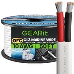 GearIT 10 AWG Marine Speaker Cable (50 Feet), Boat Tinned Copper Wire, 2 Conductor Duplex Wire, Electrical Grade, Oxygen Free OFC, 50 Ft