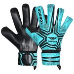 TOROGA Football Goalkeeper Gloves For Boys, Kids Children Youth Soccer Goalie Gloves with 4mm Latex Finger Spine Protection (Black Flat Cut, 5 - For 9-12 Years, Ambidextrous)