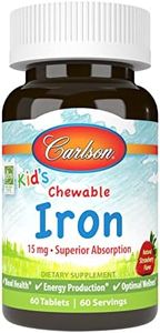 Carlson - Kid's Chewable Iron, 15 mg - Superior Absorption, Blood Health, Energy Production & Optimal Wellness, Strawberry, 60 Tablets