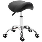 HOMCOM Cosmetic Stool 360° Rotate Height Adjustable Salon Massage Spa Chair Hydraulic Rolling Faux Leather Saddle Stool Mobility, Black