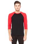 BELLA + CANVAS Unisex Three-Quarter Sleeve Baseball Tee (Black/Red, M)