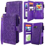 Harryshell Detachable Magnetic Zipper Wallet Leather Case Cash Pocket with 12 Card Slots Holder Wrist Strap for iPhone 8 Plus/iPhone 7 Plus / 6S Plus 5.5 Inch Floral Flower (Purple)