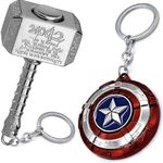 PUHU-HP Metal Hammer Superhero America Shield Keychain Key chain Key Ring For Bikes Car Cycle Bag Homes, Suitable For Cool Gifting Purpose for Girlfriend/Boyfriend/Husband Pack of 2 Multicolour