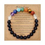 Ayriwoyi 7 Chakra Bracelet For Women Healing Crystal Bracelet Black Agate Beaded Stone Bracelet 6.5 inch Inspirational Energy Bracelet Jewelry Gifts for Mom