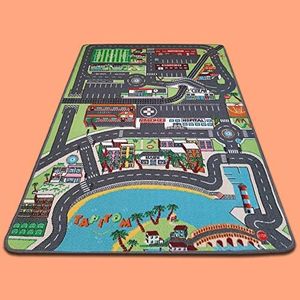 TAPITOM | Alfombra de Coche en la Ciudad - 95 x 133 cm | Alfombra de Juego de Carretera | Alfombrilla Circuit para habitación Infantil | Dobladillo Antideslizante | Normas CE