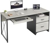 Bestier Office Desk with Drawers, 55 inch Industrial Computer Desk with Storage, Wood Teacher Desk with Keyboard Tray & File Drawer for Home Office, Wash White