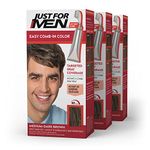 Just For Men Easy Comb-In Color (Formerly Autostop), Gray Hair Coloring for Men with Comb Applicator - Medium-Dark Brown, A-40 - Pack of 3 (Packaging May Vary)