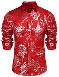 COOFANDY Men Shiny Rose Shirt Luxury Flowered Printed Shirt Button Down Dress Shirt