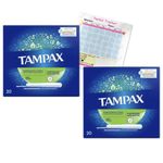 Tampons Super Cardboard Applicator Tampax Blue Box 40 Tampons (2 Packs of 20) | Leak Protection | Super Absorbent | Fragrance-Free | Long Lasting Protection | Including Jaspem Period Tracker